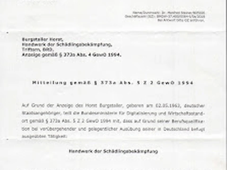 Schädlingsbekämpfung, Kammerjäger, Meisterbetrieb, IHK- Zulassung, Zulassung der Republik Österreich, München